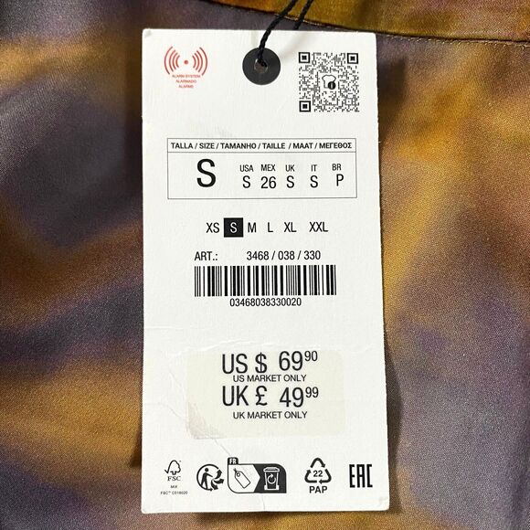 Zara Satin Effect Geometric Pants Womens Size Small Multicolor Wide Leg Flaws - Picture 7 of 16